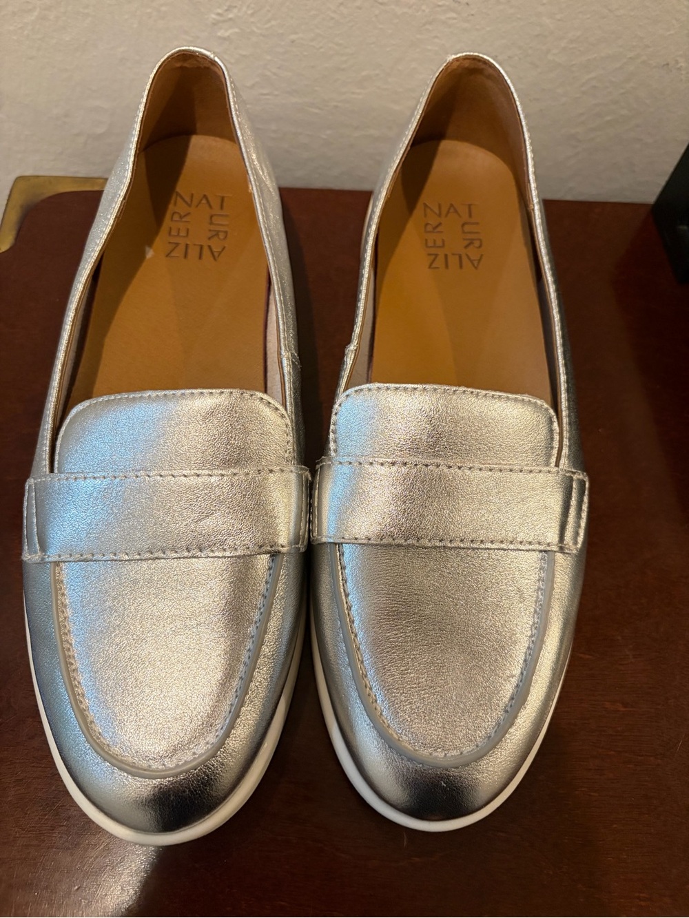 Naturalizer Metallic Silver Penny Loafers